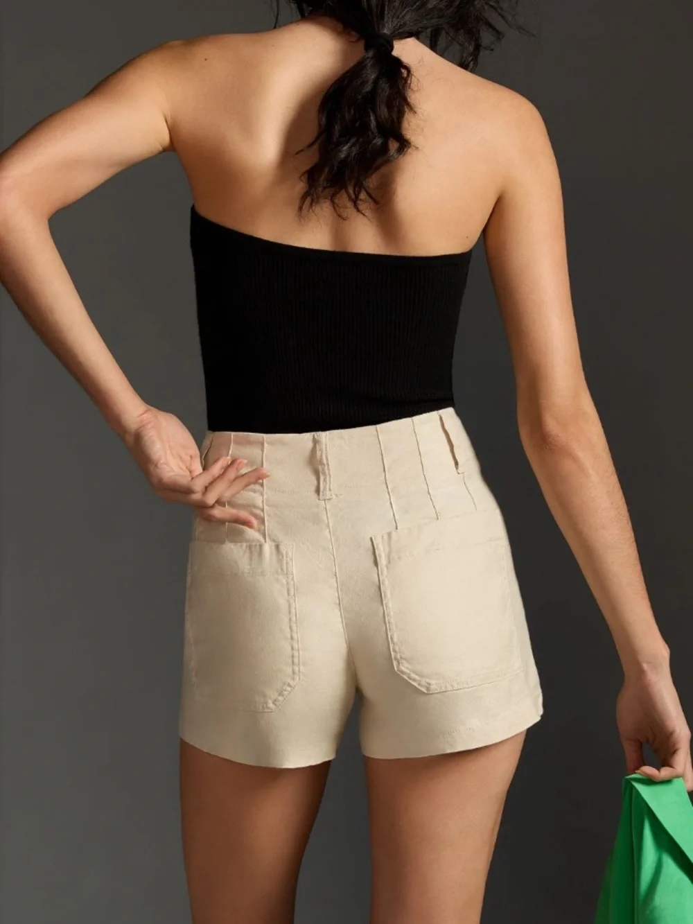 Anthropologie High-Waist Camel Hint Tailored Shorts — Cream